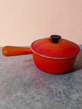 Vintage Le Creuset Orange Enamel Cast Iron Saucepan with Lid # 16